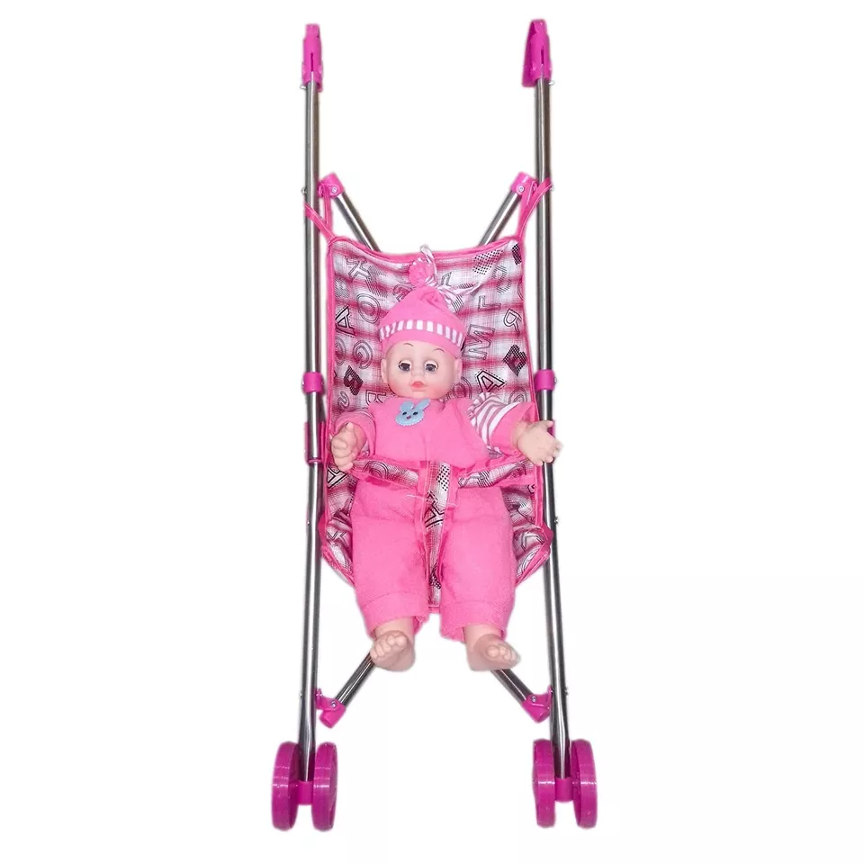 Dolls Toy Stroller Pram Pink Baby Doll Pushchair For Kids Pretend Play Toys xmas