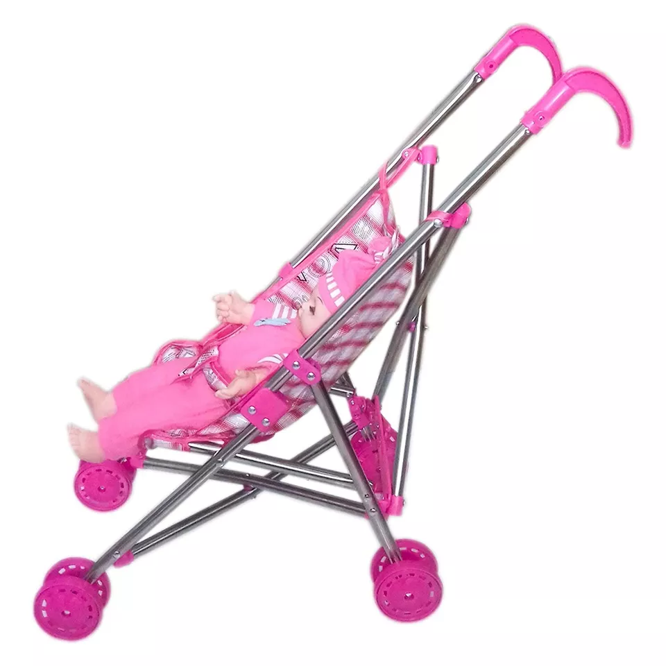 Dolls Toy Stroller Pram Pink Baby Doll Pushchair For Kids Pretend Play Toys xmas