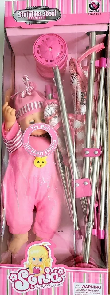 Dolls Toy Stroller Pram Pink Baby Doll Pushchair For Kids Pretend Play Toys xmas