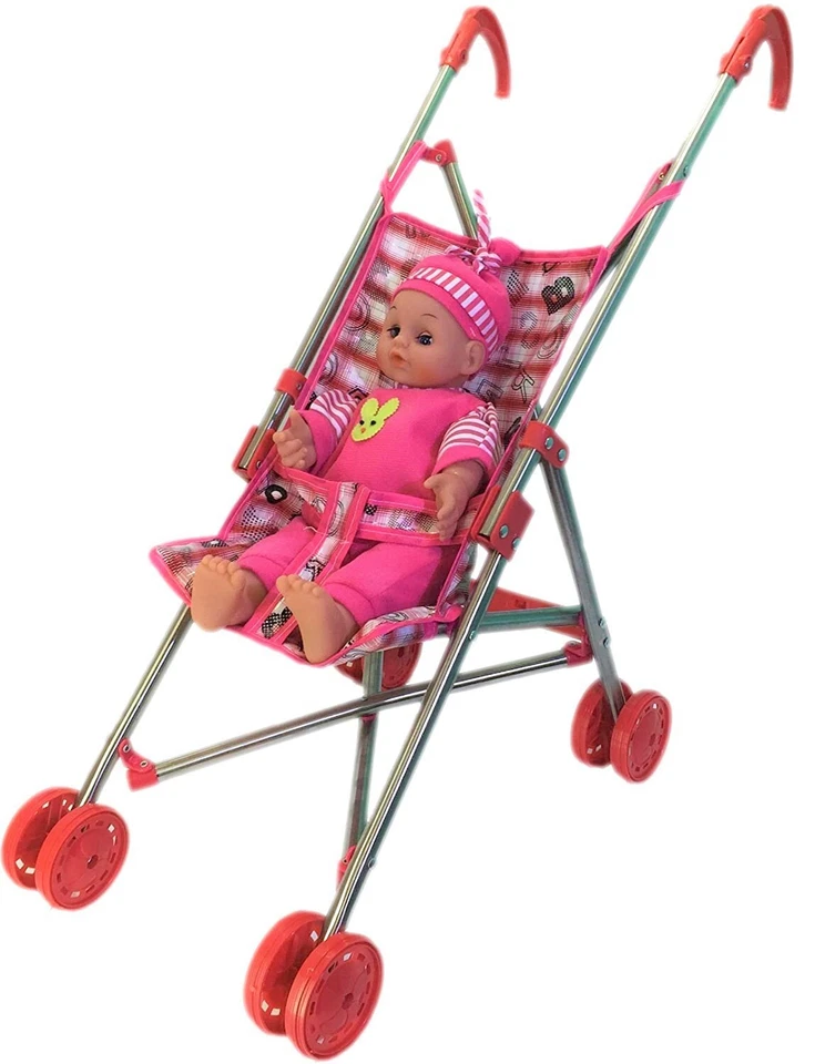 Dolls Toy Stroller Pram Pink Baby Doll Pushchair For Kids Pretend Play Toys xmas