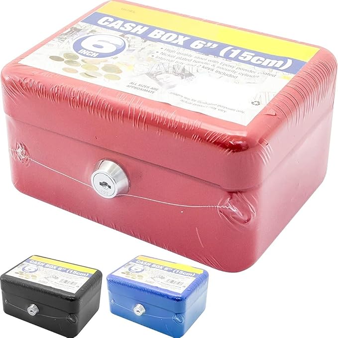 6" Steel Locking Cash Box with Coin Tray