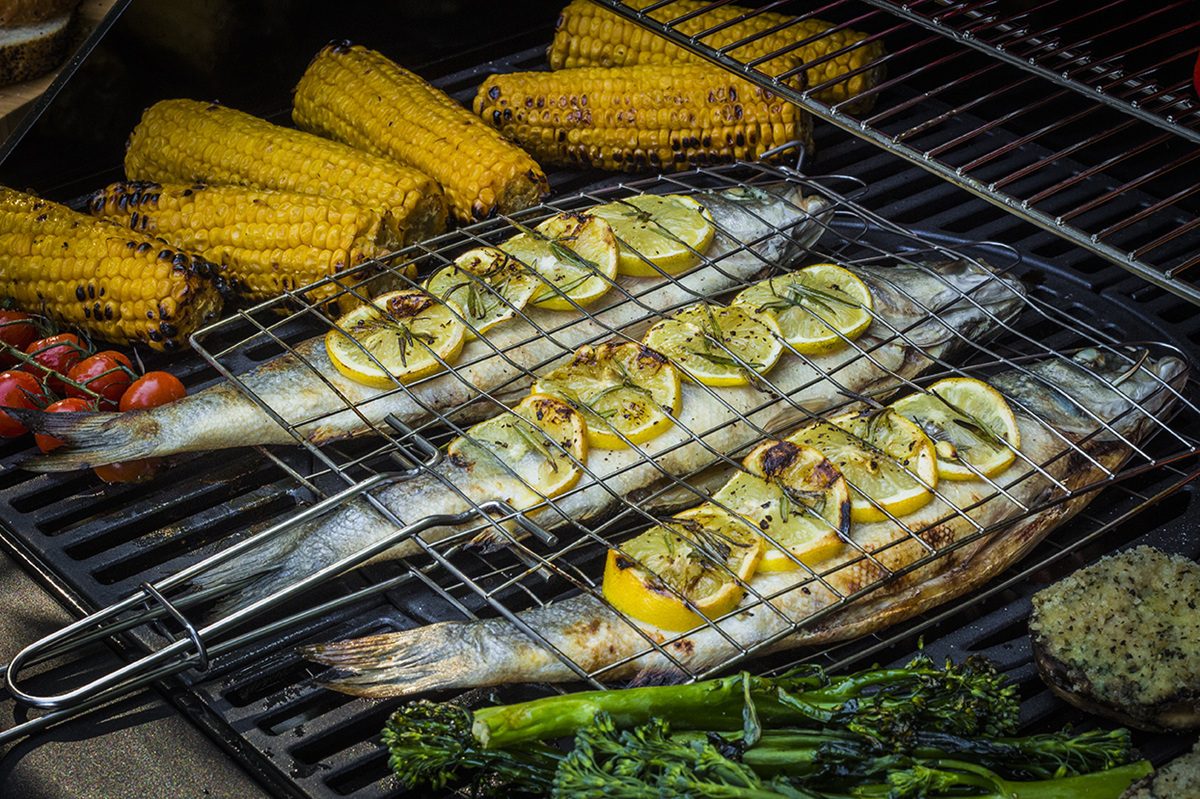 Triple Fish Barbeque Grill Basket Rack 